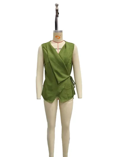 Women Fashion Casual Summer Spring Solid Color Sleeveless Lace-Up Blouse