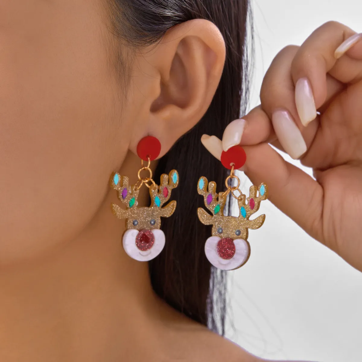 Christmas Women Fashion Acrylic Santa Claus Elk Crutch Earrings