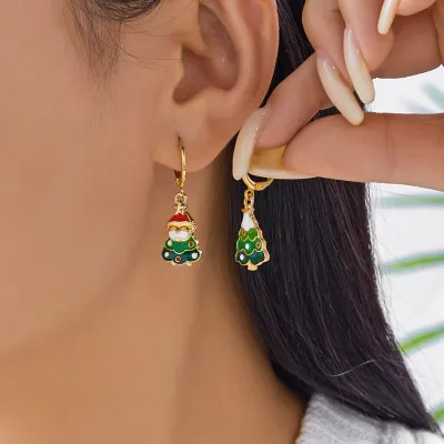 Christmas Women Fashion Alloy Rhinestone Tree Earrings
