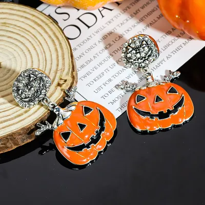 Halloween Women Fashion Funny Cartoon Oil Pumpkin Ghost Bat Earrings