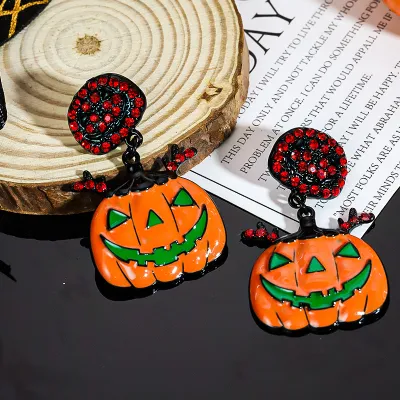 Halloween Women Fashion Funny Cartoon Oil Pumpkin Ghost Bat Earrings