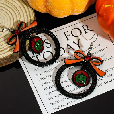 Halloween Women Fashion Funny Cartoon Oil Pumpkin Ghost Bat Earrings