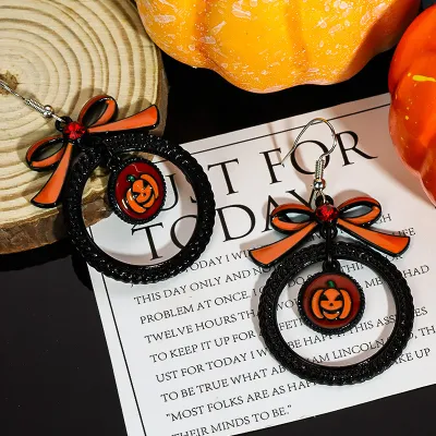 Halloween Women Fashion Funny Cartoon Oil Pumpkin Ghost Bat Earrings