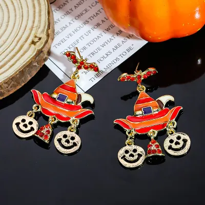 Halloween Women Fashion Funny Cartoon Oil Pumpkin Ghost Bat Earrings