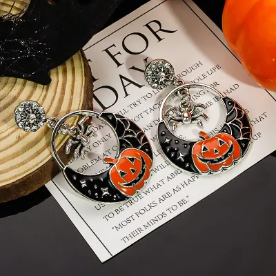 Halloween Women Fashion Funny Cartoon Oil Pumpkin Ghost Bat Earrings
