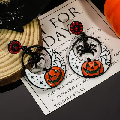 Halloween Women Fashion Funny Cartoon Oil Pumpkin Ghost Bat Earrings