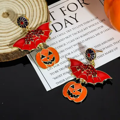Halloween Women Fashion Funny Cartoon Oil Pumpkin Ghost Bat Earrings