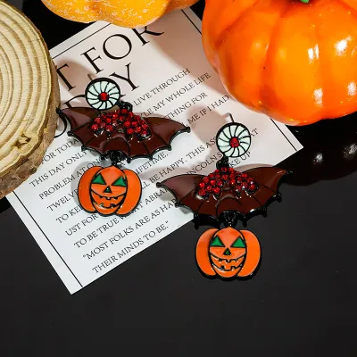 Halloween Women Fashion Funny Cartoon Oil Pumpkin Ghost Bat Earrings