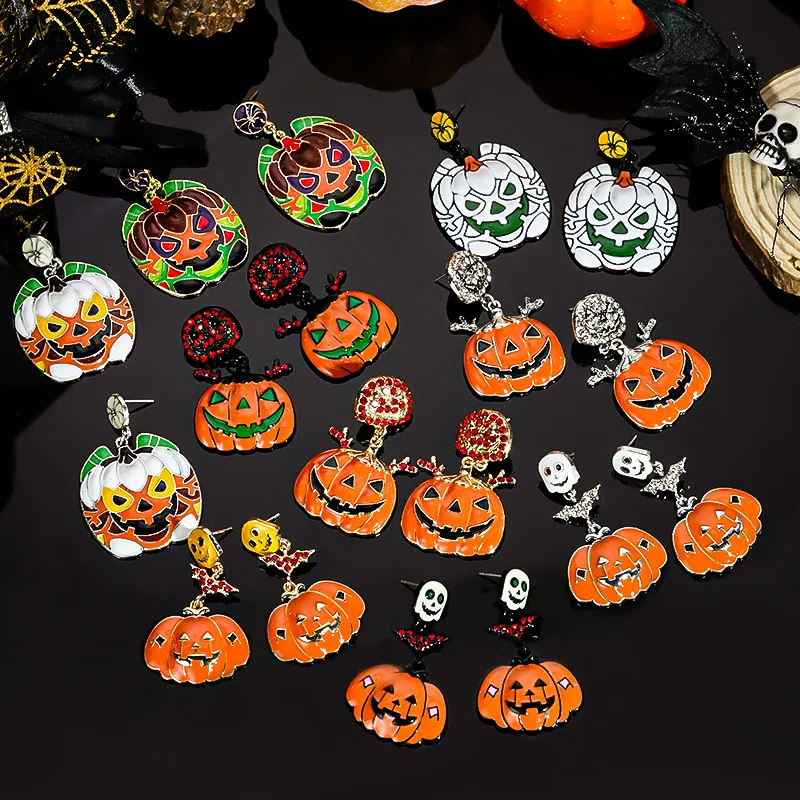 Halloween Women Fashion Funny Cartoon Oil Pumpkin Ghost Bat Earrings