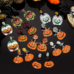 Halloween Women Fashion Funny Cartoon Oil Pumpkin Ghost Bat Earrings