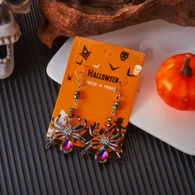 Halloween Women Fashion Gothic Dark Red Gem Spider Earrings