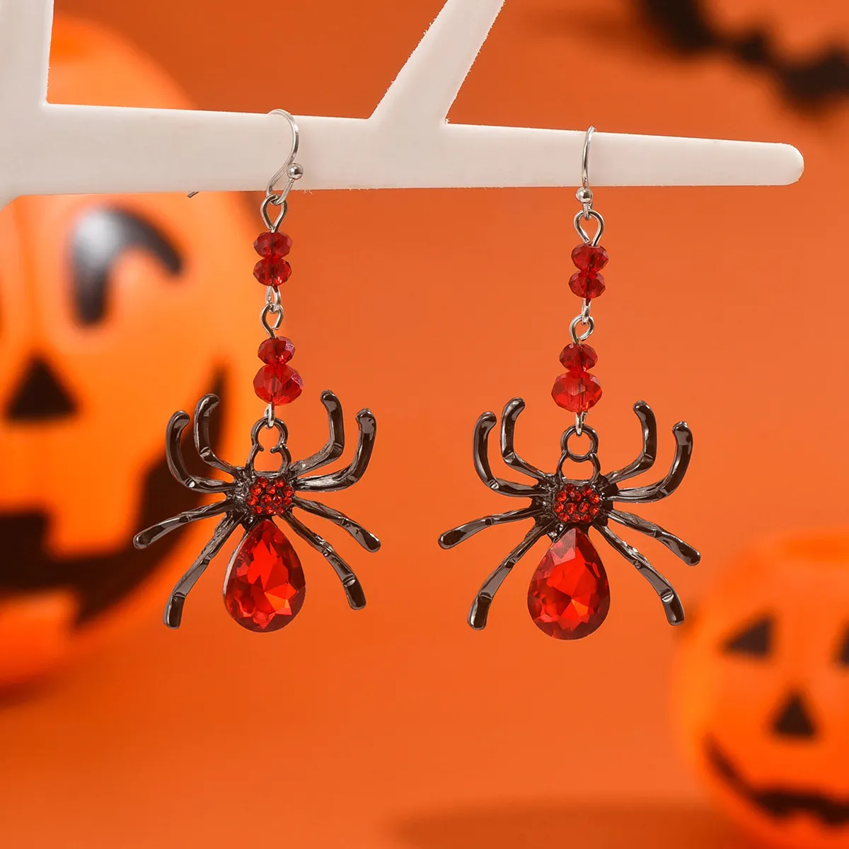 Halloween Women Fashion Gothic Dark Red Gem Spider Earrings