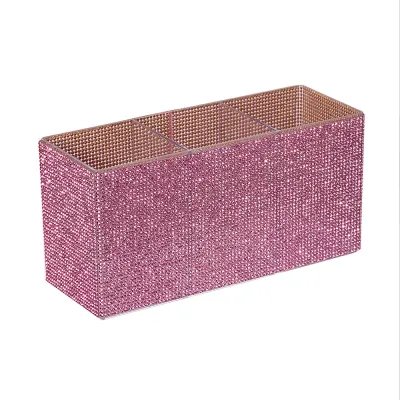 Women Fashion Nail‑Art Diamond‑Inlaid Three‑Compartment Cosmetic Nail‑Art Tools Storage Box