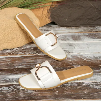 Women Fashion Casual Solid Color Sqare-Toe Flat Slippers