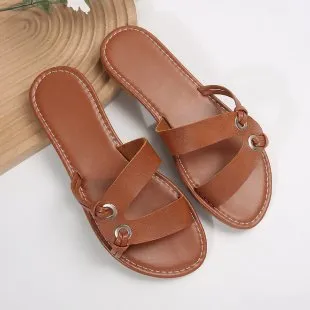 Women Fashion Casual Summer Solid Color Round-Toe Flat Slippers