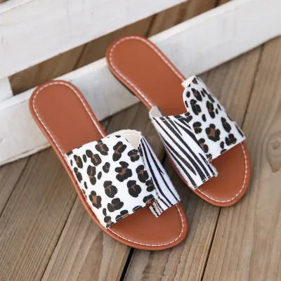 Women Fashion Casual Leopard Round-Toe Flat Slippers