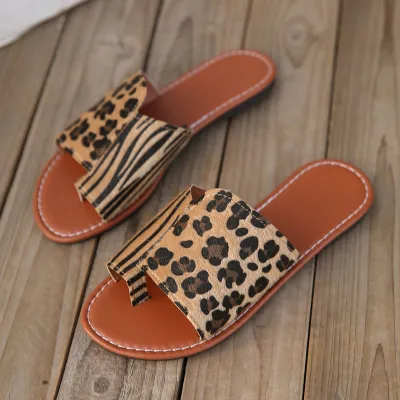 Women Fashion Casual Leopard Round-Toe Flat Slippers