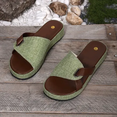 Women Fashion Casual Colorblock Round-Toe Platform Beach Slippers