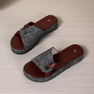 Women Fashion Casual Colorblock Round-Toe Platform Beach Slippers