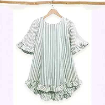 Women Fashion Casual Stripe Half Sleeve Loose Ruffled Blouse