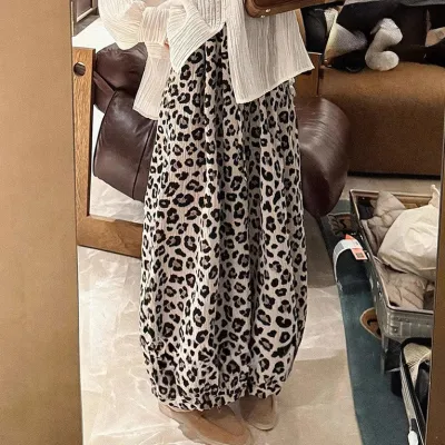 Women Fashion Casual Leopard Breathable Wide Leg Pants