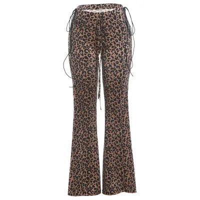 Women Fashion Sexy Leopard Low Waist Slim-Fit Micro Pants