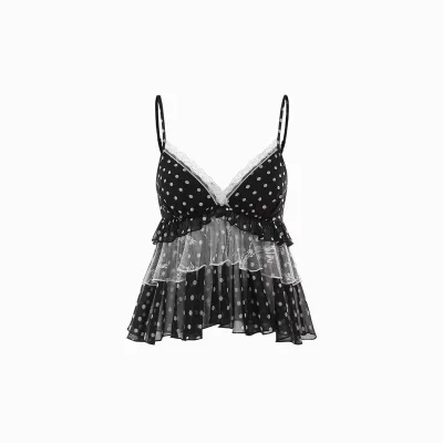 Women Fashion Sexy Summer Leopard Chiffon V-Neck Ruffle Mesh Camisole
