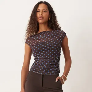 Women Fashion Casual Polka Dot Print Tight-Waist Slim-Fit Short-Sleeve T-Shirt