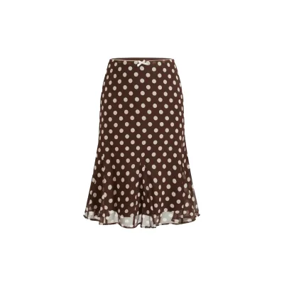 Women Fashion Polka Dot Print Chiffon High-Waisted Skirt