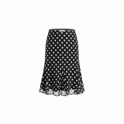 Women Fashion Polka Dot Print Chiffon High-Waisted Skirt