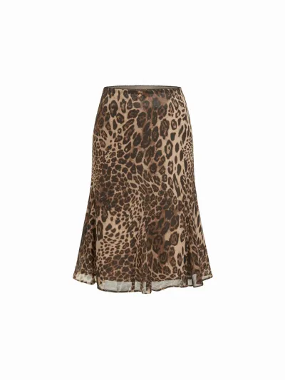 Women Fashion Polka Dot Print Chiffon High-Waisted Skirt