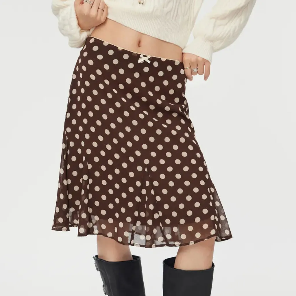 Women Fashion Polka Dot Print Chiffon High-Waisted Skirt