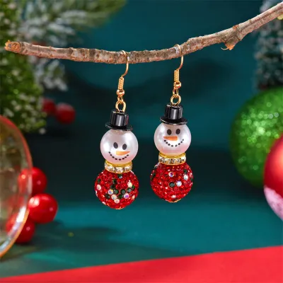 Christmas Women Fashion Cute Diamond-Encrusted Snowman Earrings