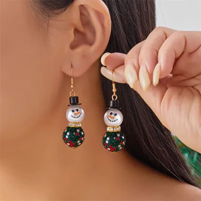 Christmas Women Fashion Cute Diamond-Encrusted Snowman Earrings