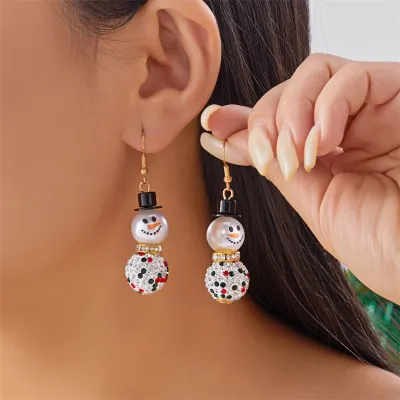 Christmas Women Fashion Cute Diamond-Encrusted Snowman Earrings