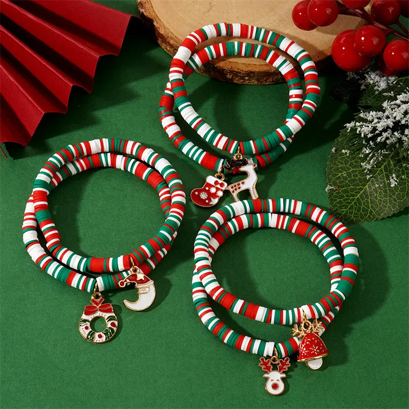Christmas Women Fashion Multicolor Soft Ceramic Beaded Bracelet