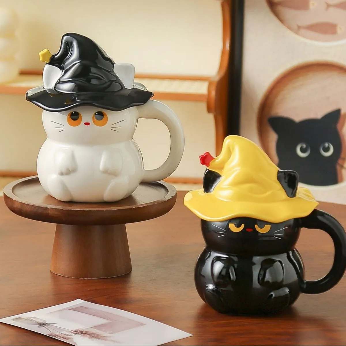 Halloween Creative Cute Magic Cat Mug With Lid Ghost Ceramic Water Cup