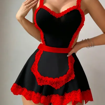 Women Fashion Lace Stitching Uniform Sexy Lingerie Set