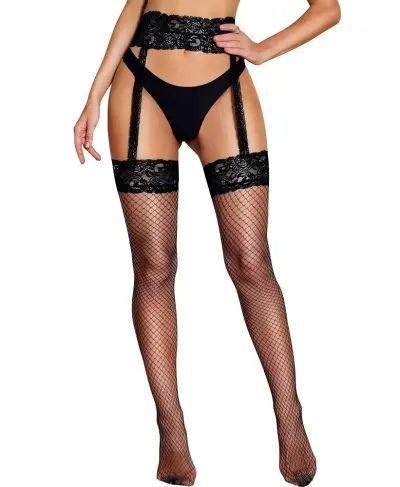 Women Fashion Sexy Solid Color Lace Non-Slip Ultra-Thin Fishnet Stockings