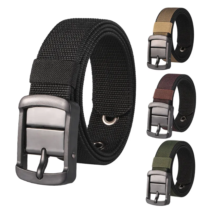 Men'S Fashion Casual Canvas Double-Sided Dual-Purpose Two-Color Rotatable Pin Buckle Belt
