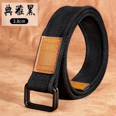 Men'S Fashion Simple Canvas Double Loop Buckle Belt