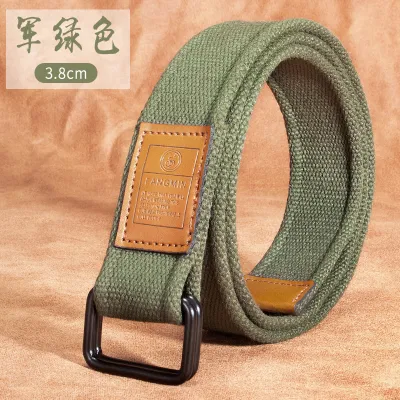 Men'S Fashion Simple Canvas Double Loop Buckle Belt
