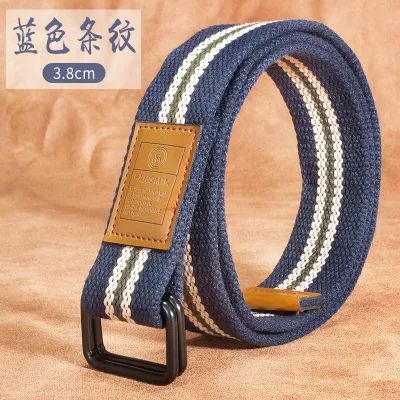 Men'S Fashion Simple Canvas Double Loop Buckle Belt