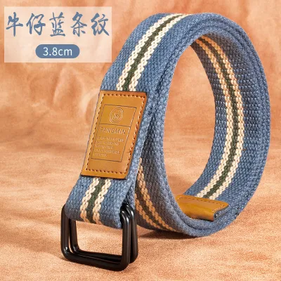 Men'S Fashion Simple Canvas Double Loop Buckle Belt