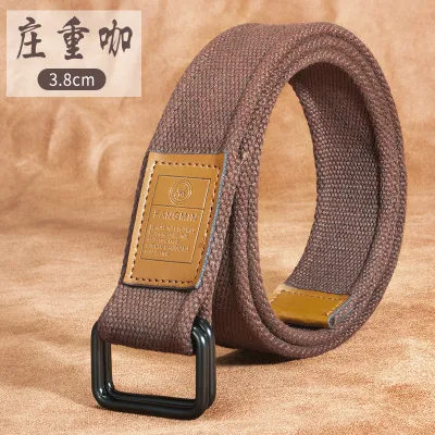 Men'S Fashion Simple Canvas Double Loop Buckle Belt