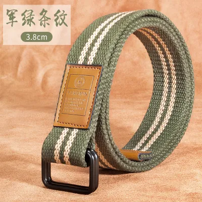 Men'S Fashion Simple Canvas Double Loop Buckle Belt