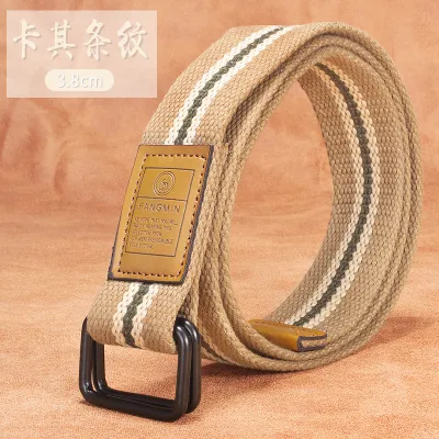 Men'S Fashion Simple Canvas Double Loop Buckle Belt