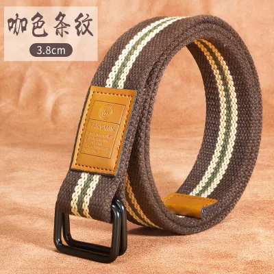 Men'S Fashion Simple Canvas Double Loop Buckle Belt