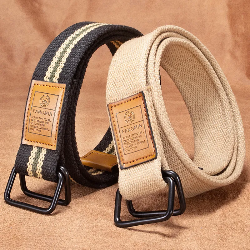 Men'S Fashion Simple Canvas Double Loop Buckle Belt