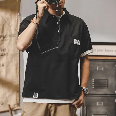 Men'S Fashion Casual Summer Solid Color Short-Sleeve Loose Workwear Shirt
